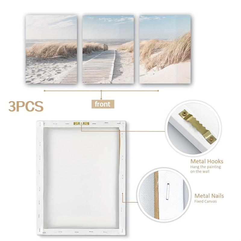 3pcs Framed Coastal Beach Canvas Art 30x39 - Office Wall Decor