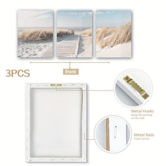 3pcs Framed Coastal Beach Canvas Art 30x39 - Office Wall Decor