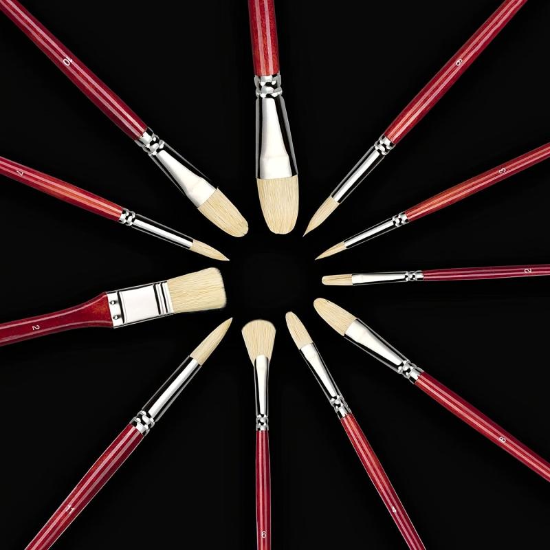 11pcs Professional Paint Brush Set Superior Hog Bristle Paint Brushes