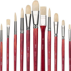 11pcs Professional Paint Brush Set Superior Hog Bristle Paint Brushes