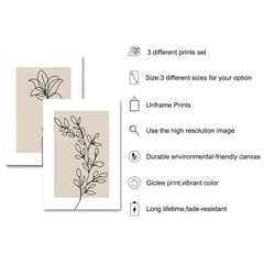 Boho Art Paintings Line Drawing Plant Canvas Poster Abstract Wall Picture