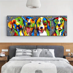Vibrant Dogs Canvas Paintings for Kids Room Decoration