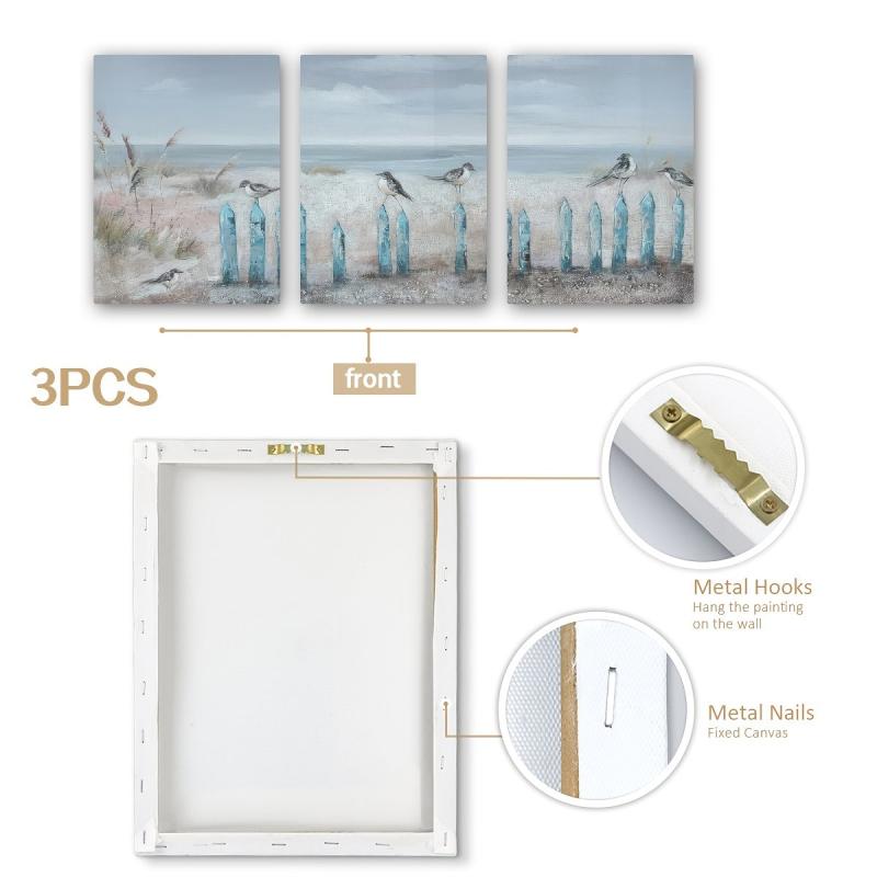 3pcs Abstract Beach and Sea View Canvas Paintings