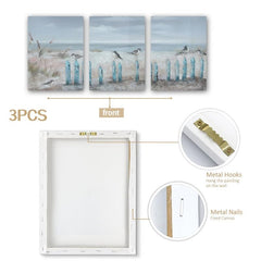 3pcs Abstract Beach and Sea View Canvas Paintings