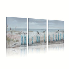 3pcs Abstract Beach and Sea View Canvas Paintings