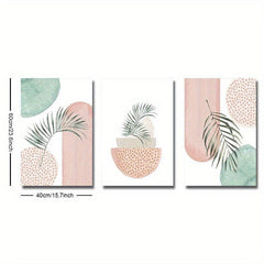 3pcs Boho Style Mid Century Art Painting Palm Leaf Geometry Canvas Poster