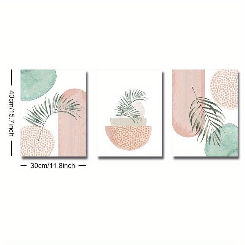 3pcs Boho Style Mid Century Art Painting Palm Leaf Geometry Canvas Poster
