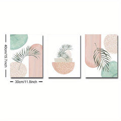 3pcs Boho Style Mid Century Art Painting Palm Leaf Geometry Canvas Poster