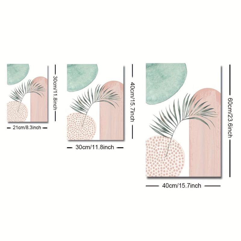 3pcs Boho Style Mid Century Art Painting Palm Leaf Geometry Canvas Poster