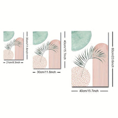 3pcs Boho Style Mid Century Art Painting Palm Leaf Geometry Canvas Poster