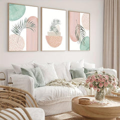3pcs Boho Style Mid Century Art Painting Palm Leaf Geometry Canvas Poster