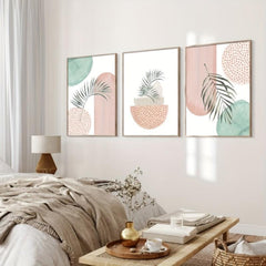 3pcs Boho Style Mid Century Art Painting Palm Leaf Geometry Canvas Poster