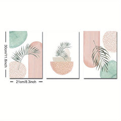 3pcs Boho Style Mid Century Art Painting Palm Leaf Geometry Canvas Poster