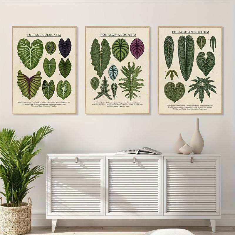 3pcs Foliage Plant Canvas Painting Wall Art For Living Room - Home Decor