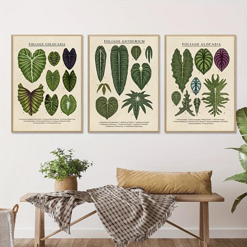 3pcs Foliage Plant Canvas Painting Wall Art For Living Room - Home Decor