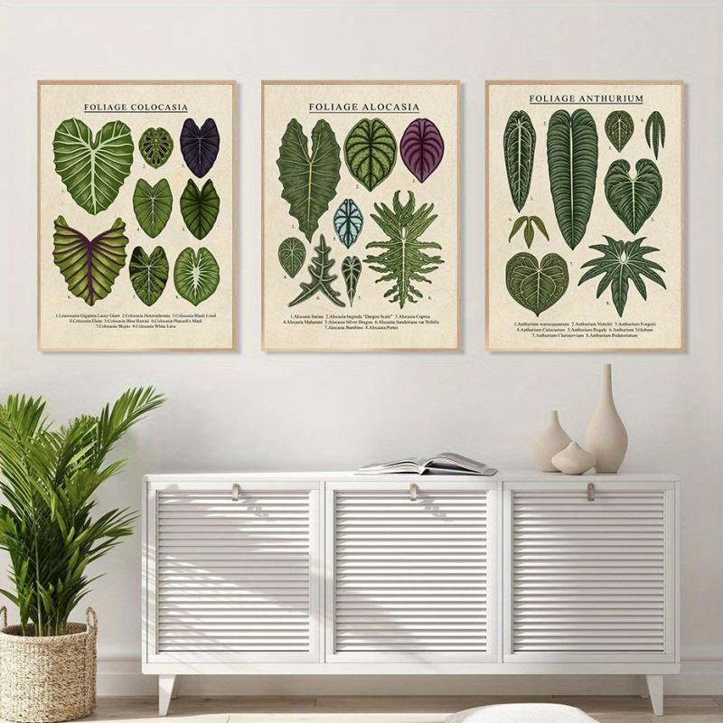 3pcs Foliage Plant Canvas Painting Wall Art For Living Room - Home Decor