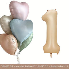 6pcs Happy Birthday Balloons with Heart & Number Foils