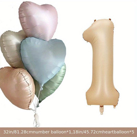 6pcs Happy Birthday Balloons with Heart & Number Foils