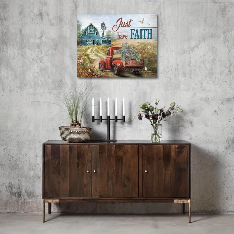 Barn Floral Red Truck Canvas Painting 40x30 cm Home Decor