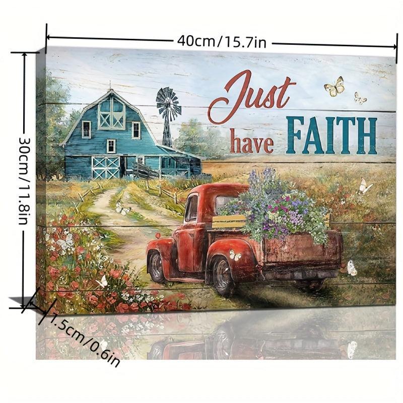 Barn Floral Red Truck Canvas Painting 40x30 cm Home Decor