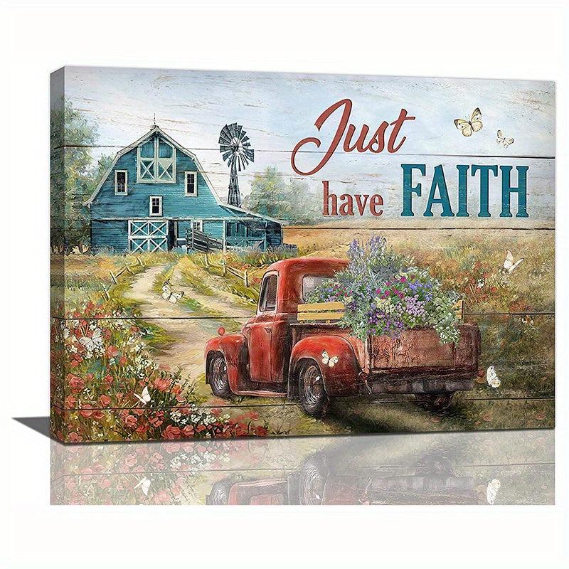 Barn Floral Red Truck Canvas Painting 40x30 cm Home Decor