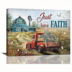 Barn Floral Red Truck Canvas Painting 40x30 cm Home Decor