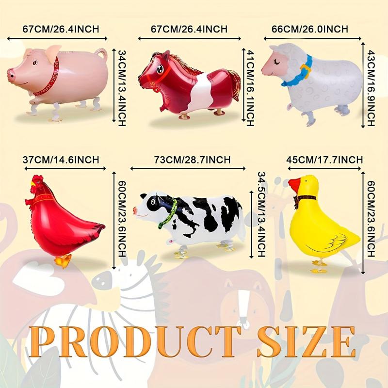 6pcs Farm Animal Balloons Pack - Birthday Party and Room Decor