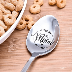 Engraved Stainless Steel 'I Love You To The Moon And Back' Dessert Spoon