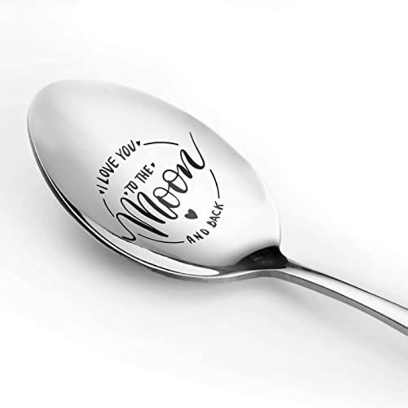 Engraved Stainless Steel 'I Love You To The Moon And Back' Dessert Spoon