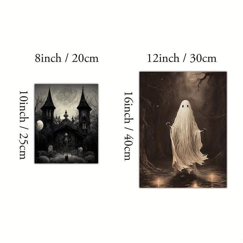 4pcs Canvas Poster Modern Art Halloween Crow Wall Art Spooky Ghost