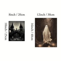 4pcs Canvas Poster Modern Art Halloween Crow Wall Art Spooky Ghost