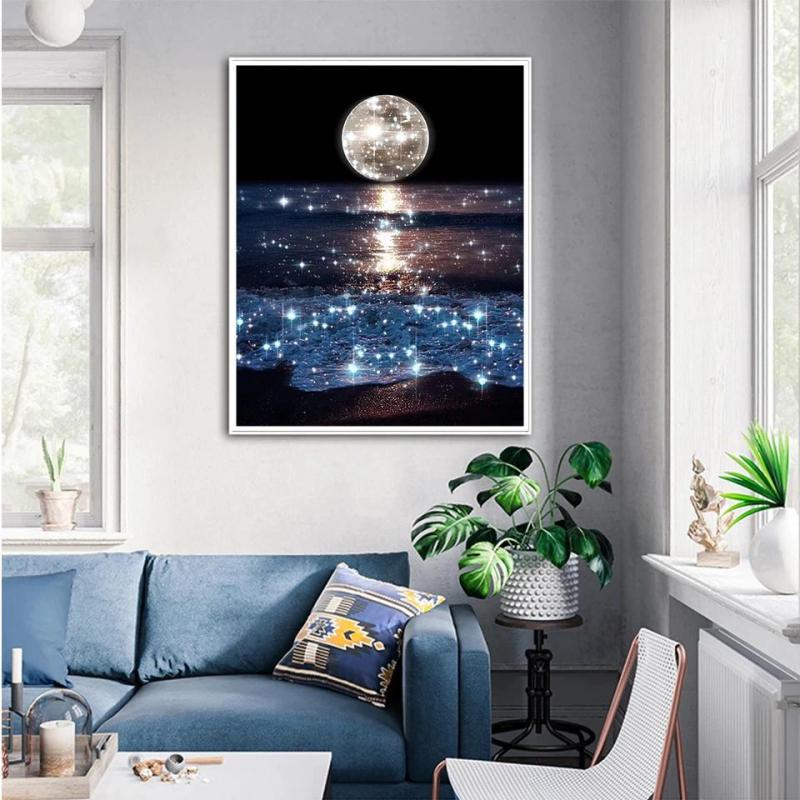 5D DIY Full Moon Sea Rhinestone Painting