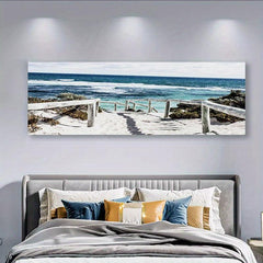 Large Canvas Painting Aurora Borealis Seascape Beach