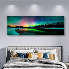 Large Canvas Painting Aurora Borealis Seascape Beach