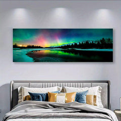 Large Canvas Painting Aurora Borealis Seascape Beach