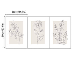 Set Of 3 Line Rose Plant Wall Decoration Picture Living Room Bedroom Art