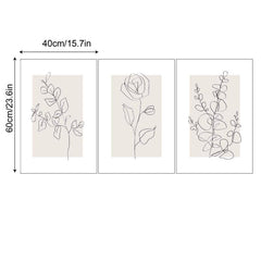 Set Of 3 Line Rose Plant Wall Decoration Picture Living Room Bedroom Art