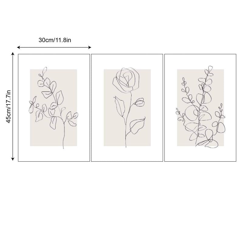 Set Of 3 Line Rose Plant Wall Decoration Picture Living Room Bedroom Art