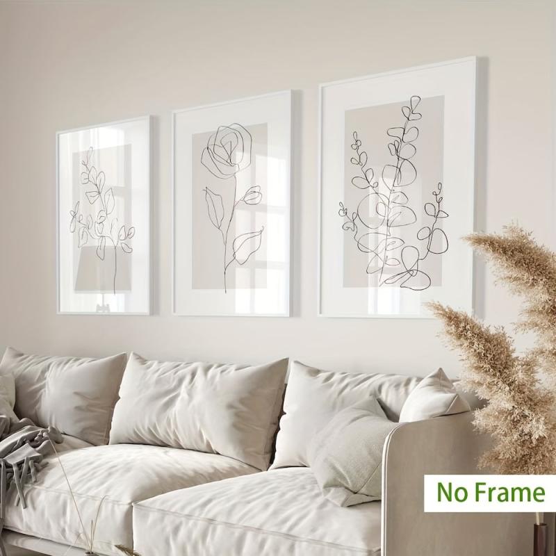 Set Of 3 Line Rose Plant Wall Decoration Picture Living Room Bedroom Art