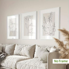 Set Of 3 Line Rose Plant Wall Decoration Picture Living Room Bedroom Art