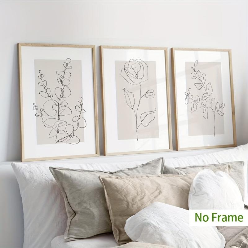 Set Of 3 Line Rose Plant Wall Decoration Picture Living Room Bedroom Art
