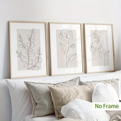 Set Of 3 Line Rose Plant Wall Decoration Picture Living Room Bedroom Art