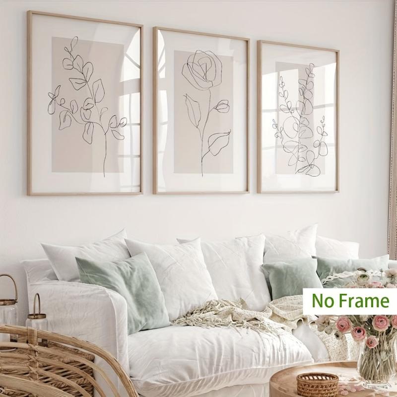 Set Of 3 Line Rose Plant Wall Decoration Picture Living Room Bedroom Art