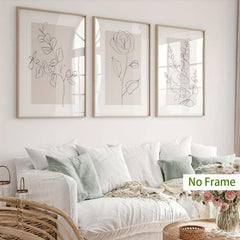 Set Of 3 Line Rose Plant Wall Decoration Picture Living Room Bedroom Art
