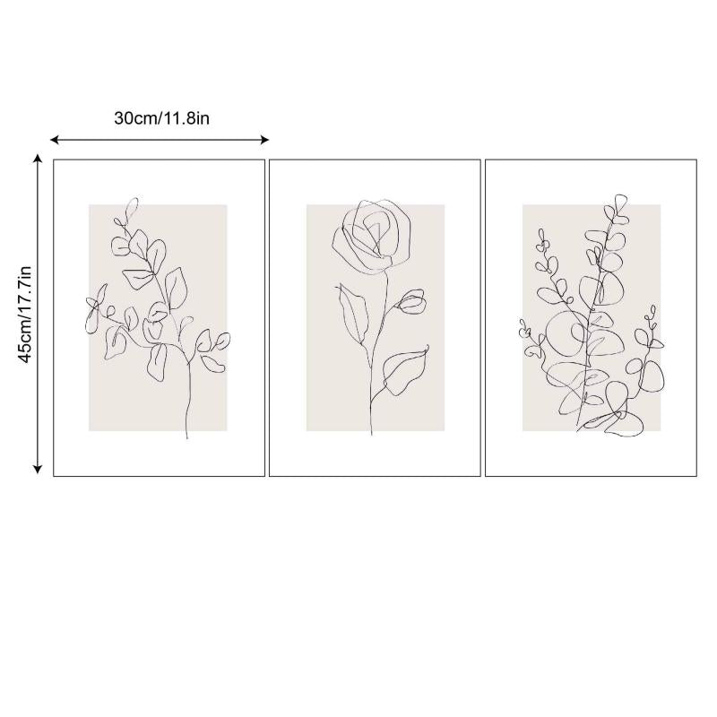 Set Of 3 Line Rose Plant Wall Decoration Picture Living Room Bedroom Art