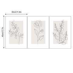 Set Of 3 Line Rose Plant Wall Decoration Picture Living Room Bedroom Art
