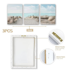 3pcs Nordic Style Canvas Paintings Beach Paths Sea Views Posters 30x39cm
