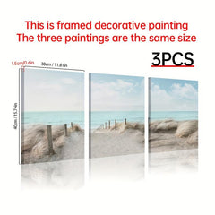 3pcs Nordic Style Canvas Paintings Beach Paths Sea Views Posters 30x39cm