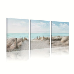 3pcs Nordic Style Canvas Paintings Beach Paths Sea Views Posters 30x39cm