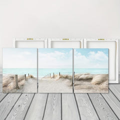 3pcs Nordic Style Canvas Paintings Beach Paths Sea Views Posters 30x39cm